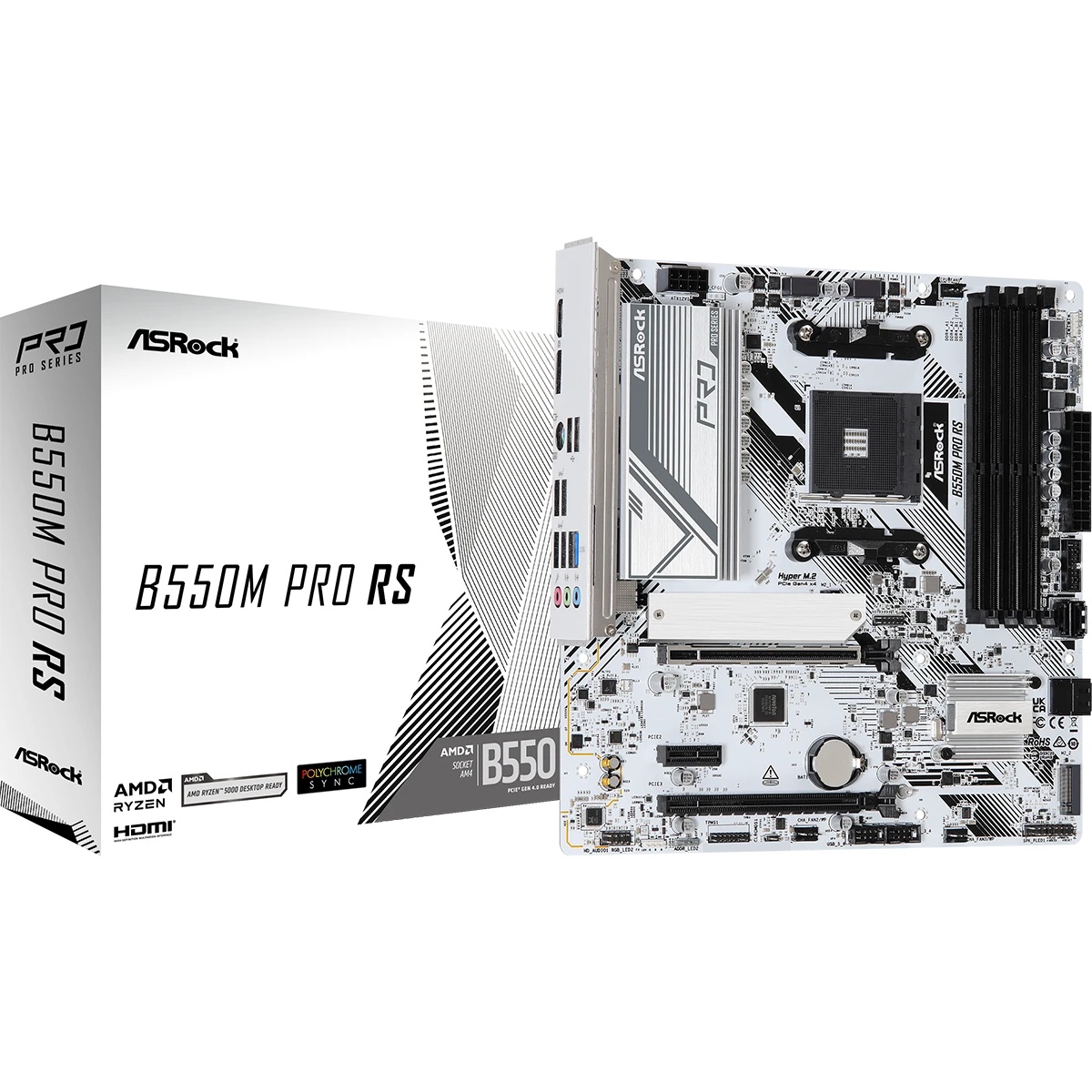 Материнская плата Asrock B550M Pro RS Soc-AM4 AMD B550 4xDDR4 mATX AC`97 8ch(7.1) 2.5Gg RAID+HDMI+DP