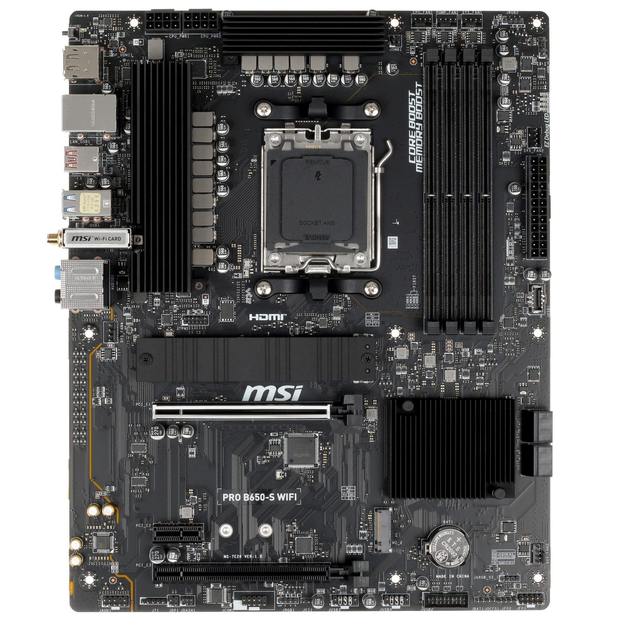 Материнская плата MSI PRO B650-S WIFI, AM5, AMD B650, 4xDDR5, 4xSATA, 2xM.2, 1xPCI-E 4.0 x16, 1xPCI-