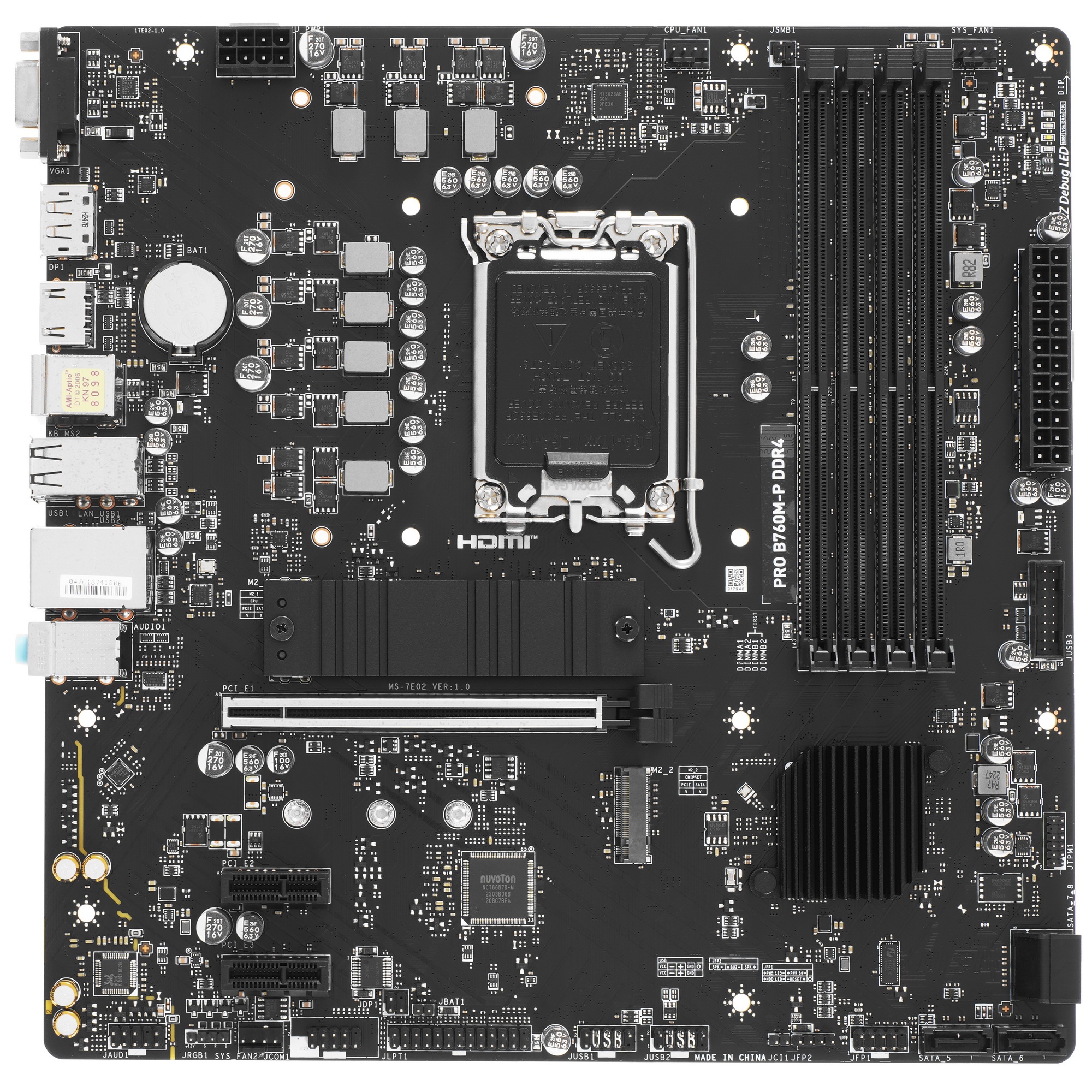 Материнская плата MSI PRO B760M-P DDR4, LGA 1700, Intel B760, 4xDDR4, 4xSATA, 2xM.2, 1xPCIe 4.0 x16,