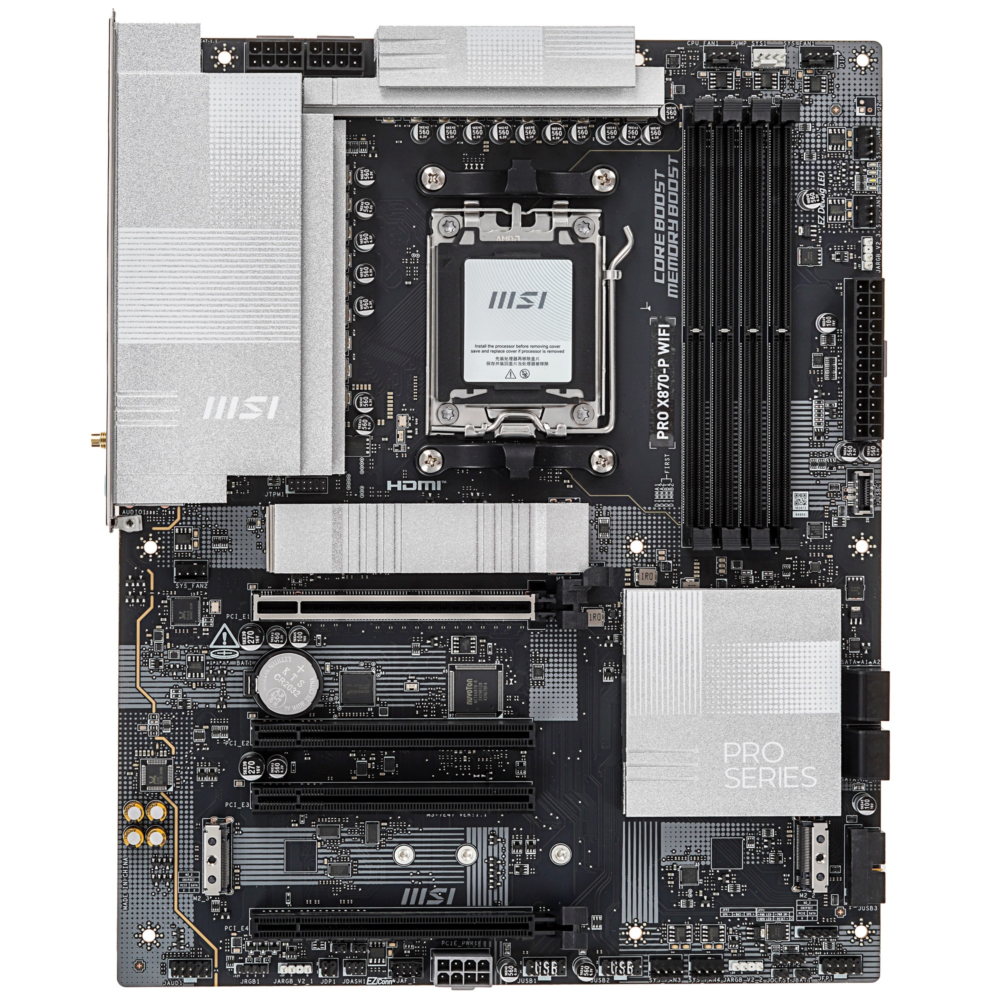 Материнская плата MSI PRO X870-P WIFI, AM5, AMD X870, 4xDDR5, 4xSATA, 3xM.2, 1xPCI-E 5.0 x16, 1xPCI-