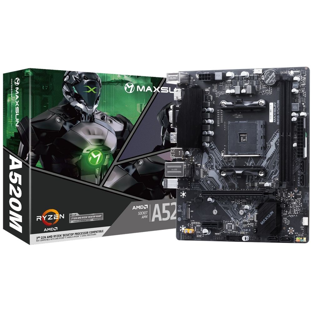 Материнская плата Maxsun MS-Challenger A520M A520, AM4, 2xDDR4, 1*PCIEx16, 1*PCIEx1, 1*M.2, 4*USB3.2
