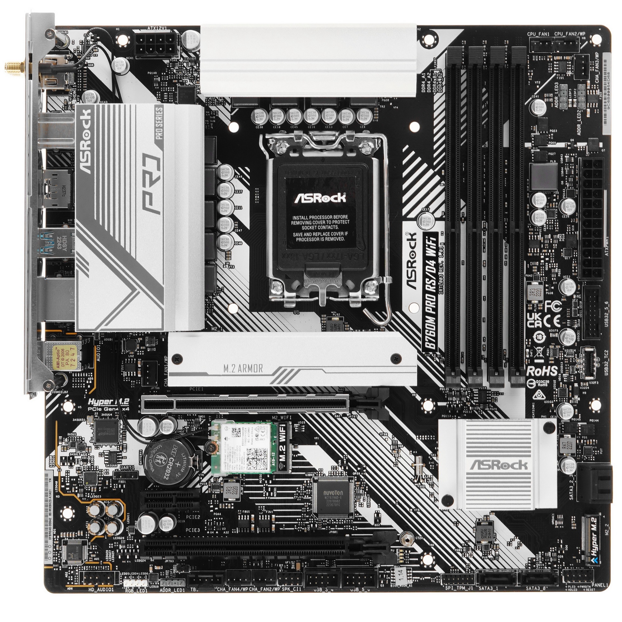Материнская плата ASRock B760M Pro RS/D4 WiFi, LGA 1700, Intel B760, 4xDDR4, 4xSATA, 2xM.2, 1xPCIe 4
