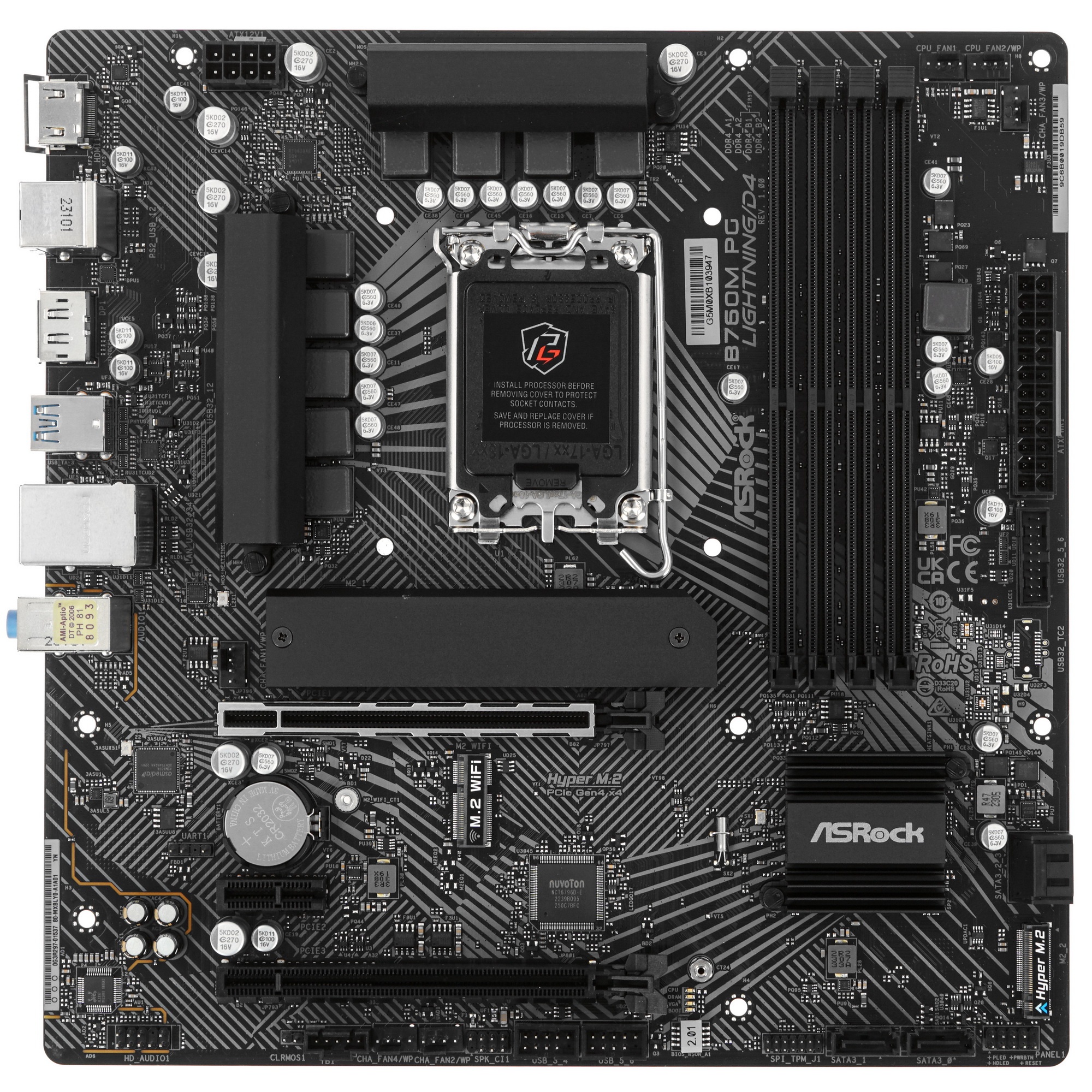 Материнская плата ASRock B760M PG Lightning/D4, LGA 1700, Intel B760, 4xDDR4, 4xSATA, 2xM.2, 1xPCIe