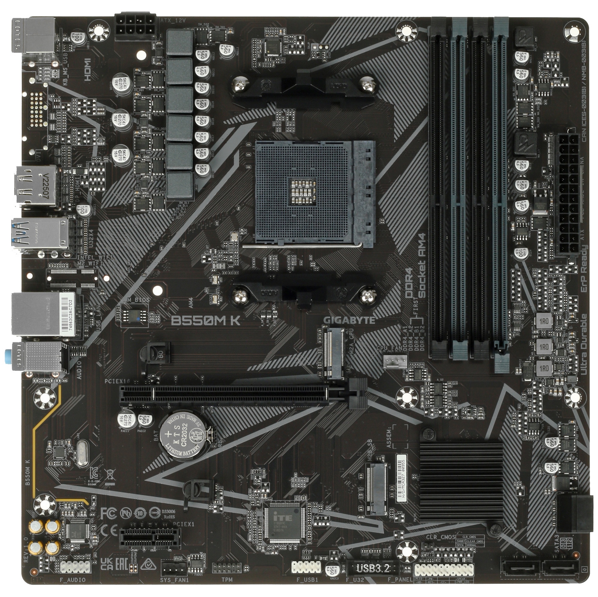 Материнская плата Gigabyte B550M K, AM4, AMD B550, 4xDDR4, 4xSATA, 2xM.2, 1xPCIe 4.0 x16, 1xPCIe x1,