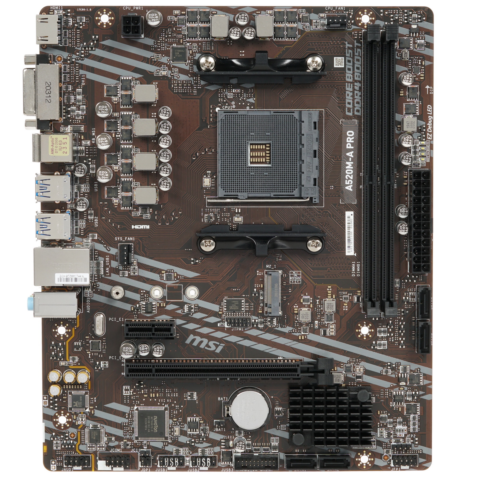 Материнская плата MSI A520M-A PRO, AM4, AMD A520, 2xDDR4, 4xSATA, 1xM.2, 1xPCIe 3.0 x16, 1xDVI-D, 1x