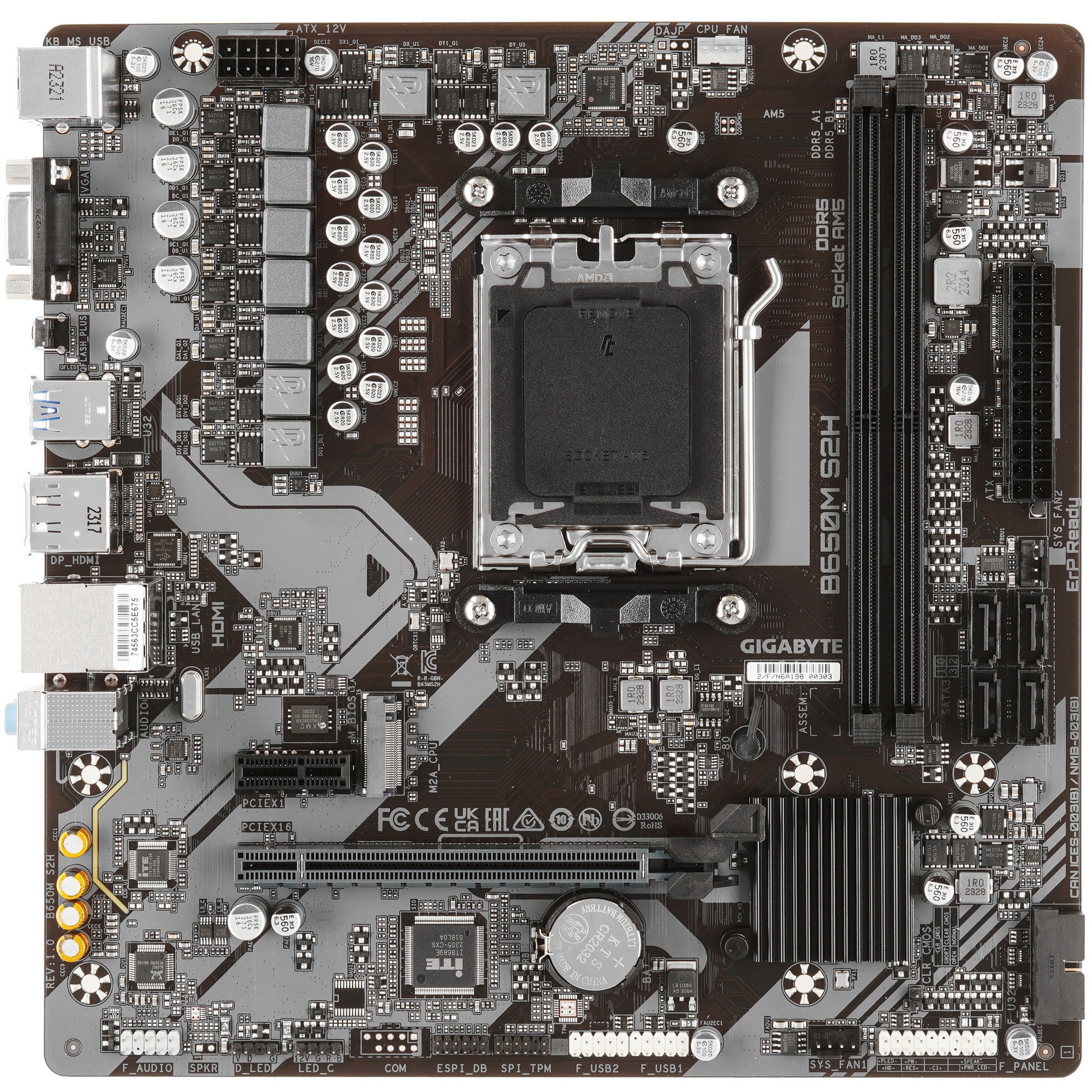 Материнская плата Gigabyte B650M S2H (V1.2), AM5, AMD B650, 2xDDR5, 4xSATA, 1xM.2, 1xPCI-E 4.0 x16,