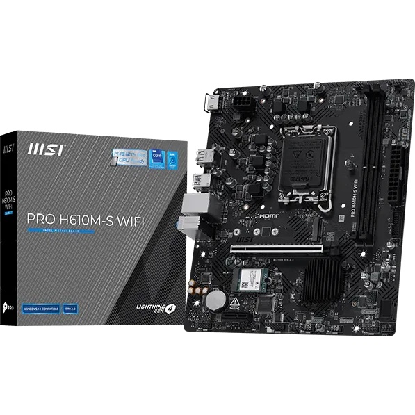 Материнская плата MSI PRO H610M-S WIFI H610, LGA1700, 2*DDR5, 1*PCIEx16, 1*PCIEx1, 1*M.2, 4*USB3.2Ge