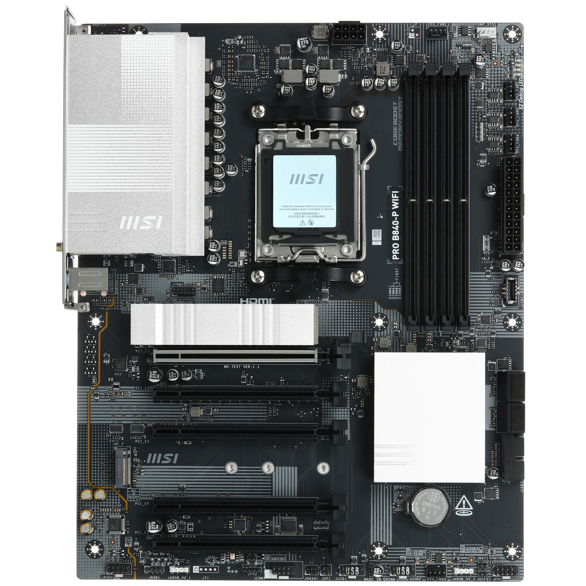 Материнская плата MSI PRO B840-P WIFI, Socket AM5, AMD B840, 4xDDR5, 4xSATA, 2xM.2, 1xPCI-E 4.0 x16,