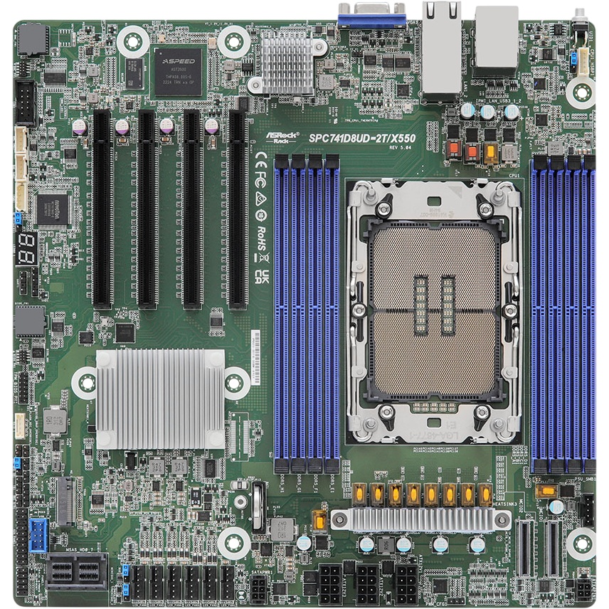 Материнская плата ASRock SPC741D8UD-2T/X550, LGA4677, Intel C741, 8xDDR5 RDIMM, 9xSATA, 1xM.2 PCIe 3