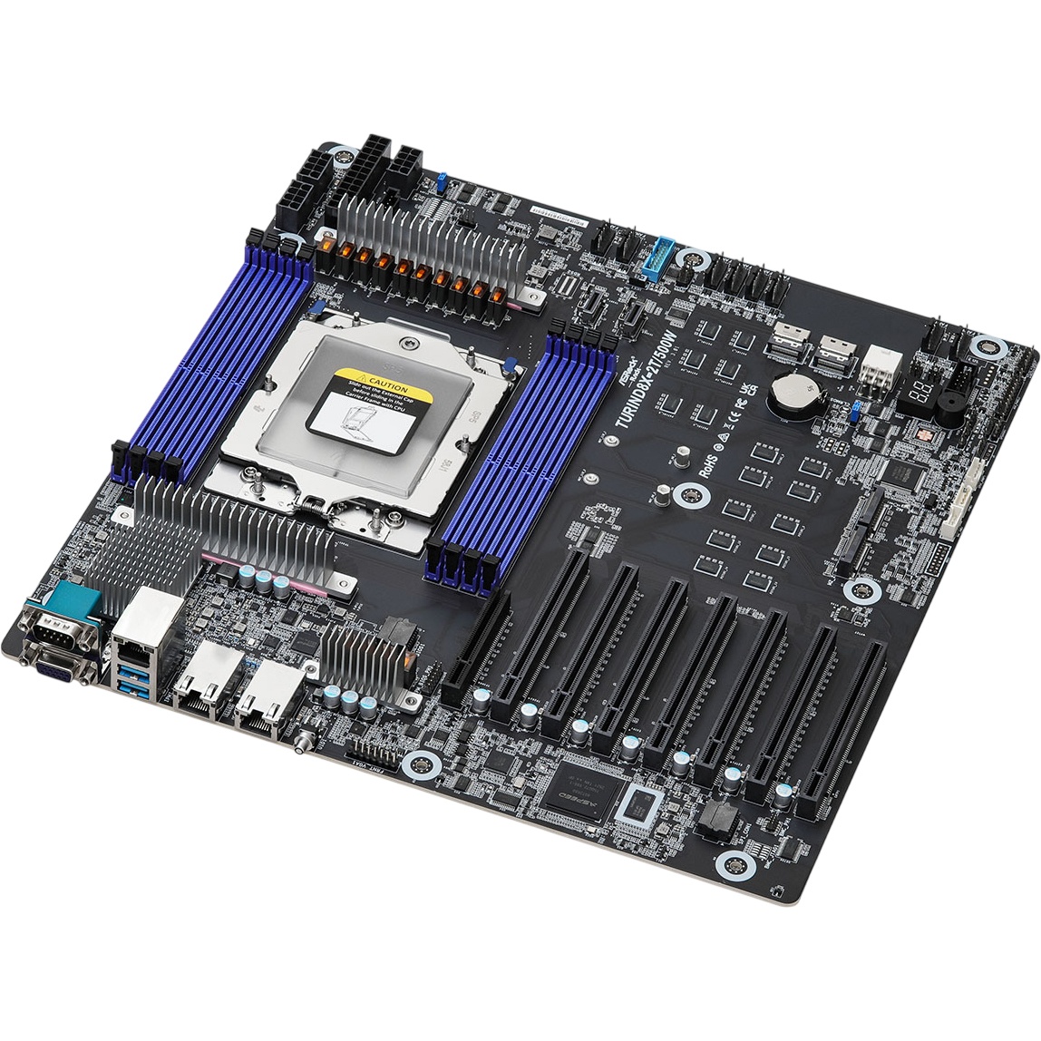 Материнская плата ASRock TURIND8X-2T/500W, SP5, SoC, 8xDDR5 RDIMM, 16xSATA 6Gb/s, 2xM.2 PCIe 5.0, 7x