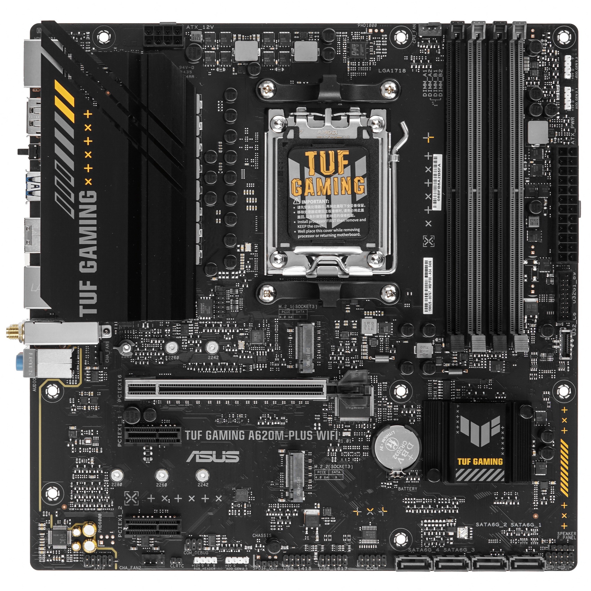 Материнская плата ASUS TUF GAMING A620M-PLUS WIFI, AM5, AMD A620, 4xDDR5, 4xSATA, 2xM.2, 1xPCIe 4.0