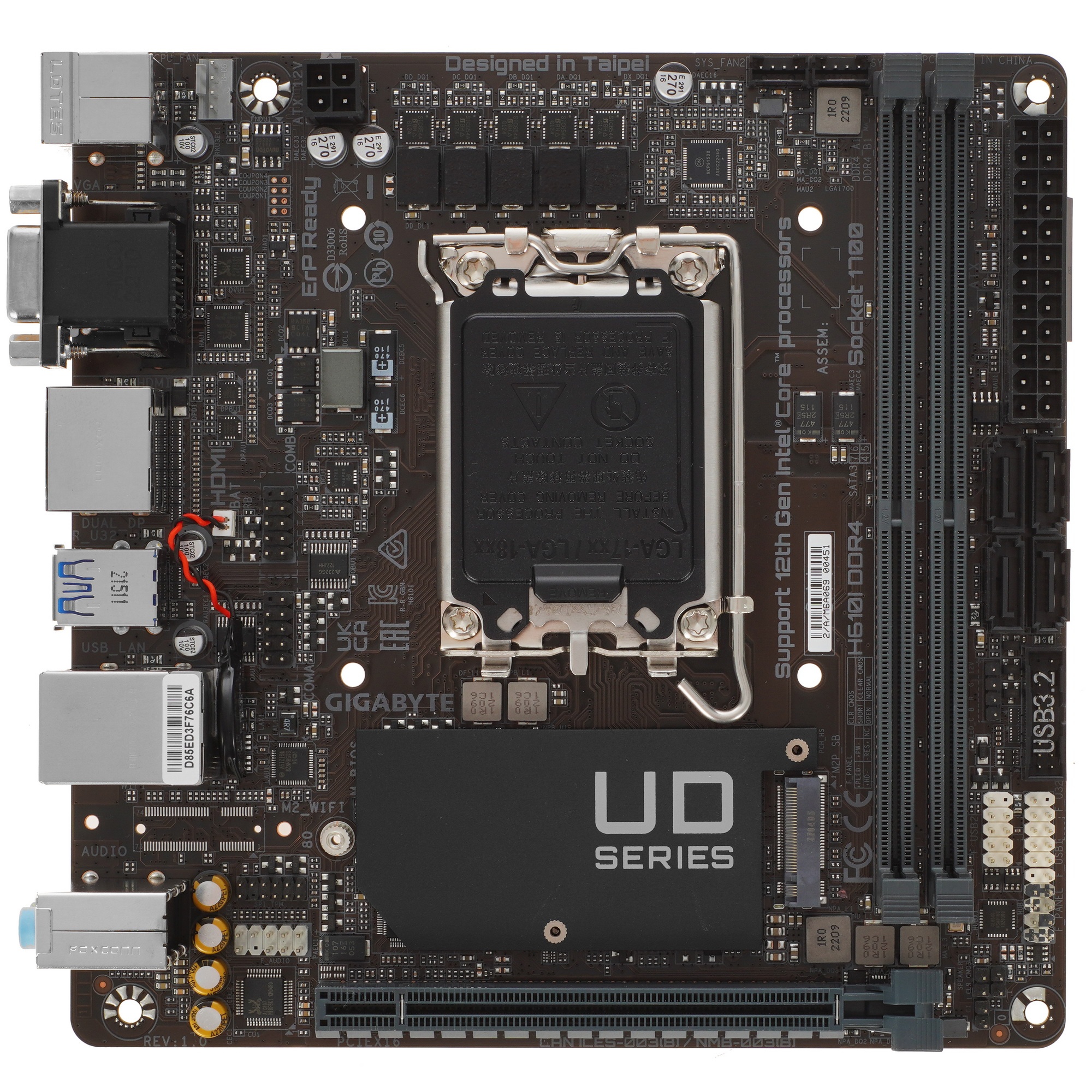 Материнская плата Gigabyte H610I DDR4, LGA 1700, Intel H610, 2xDDR4, 4xSATA, 1xM.2, 1xPCIe 4.0 x16,