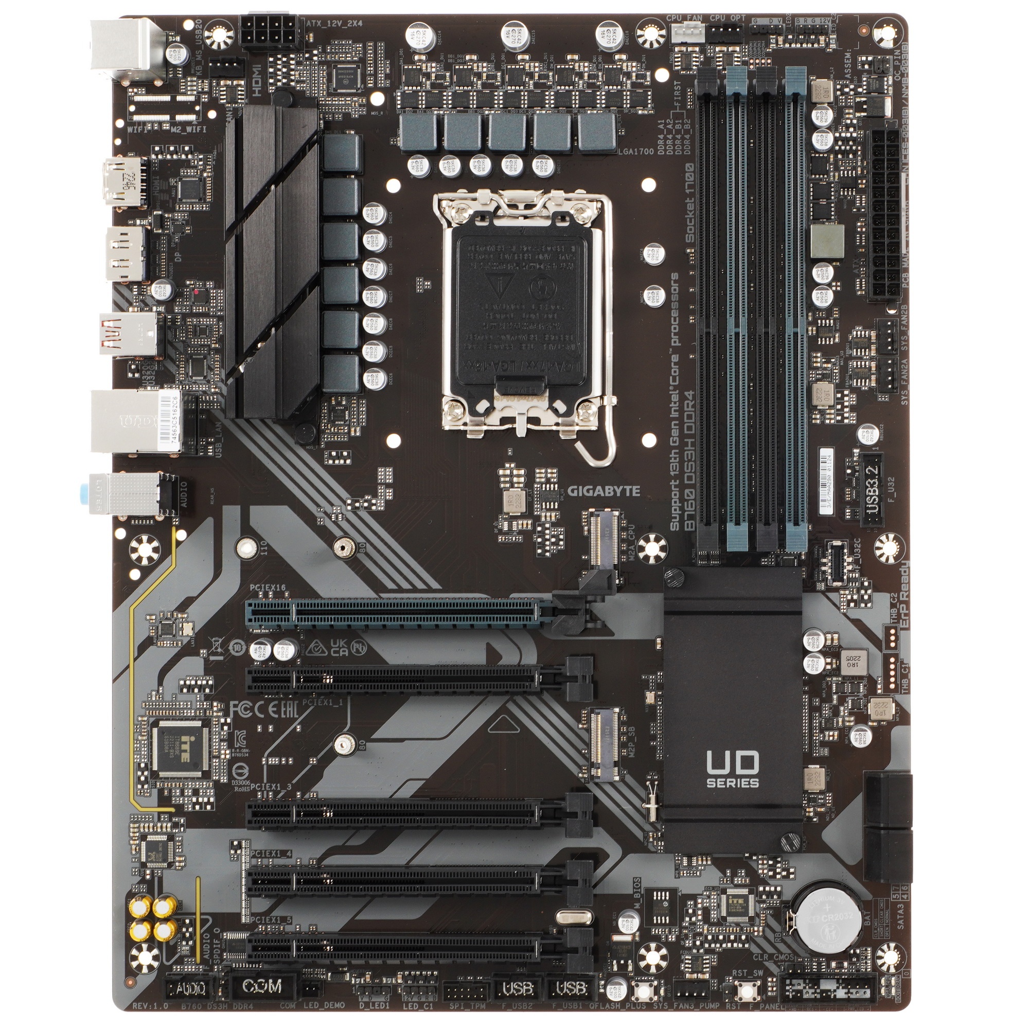 Материнская плата Gigabyte B760 DS3H DDR4, LGA 1700, Intel B760, 4xDDR4, 4xSATA, 2xM.2, 1xPCIe 4.0 x