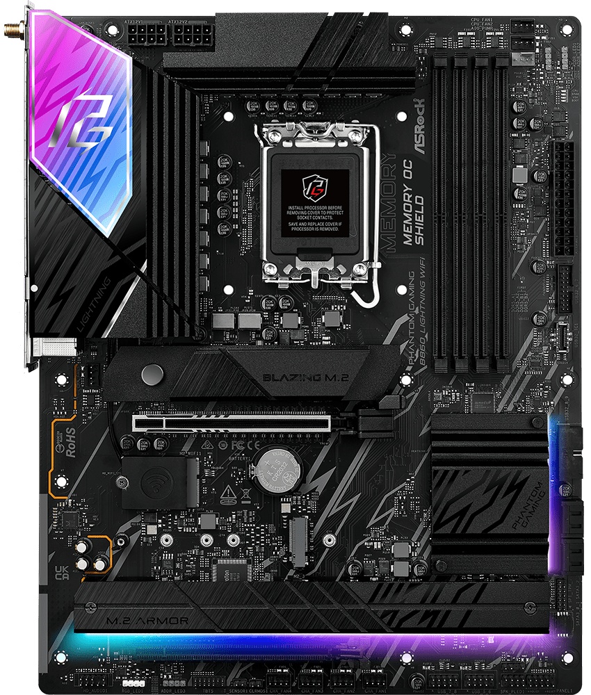 Материнская плата ASRock Phantom Gaming B860 Lightning WiFi, LGA 1851, Intel B860, 4xDDR5, 4xSATA, 4