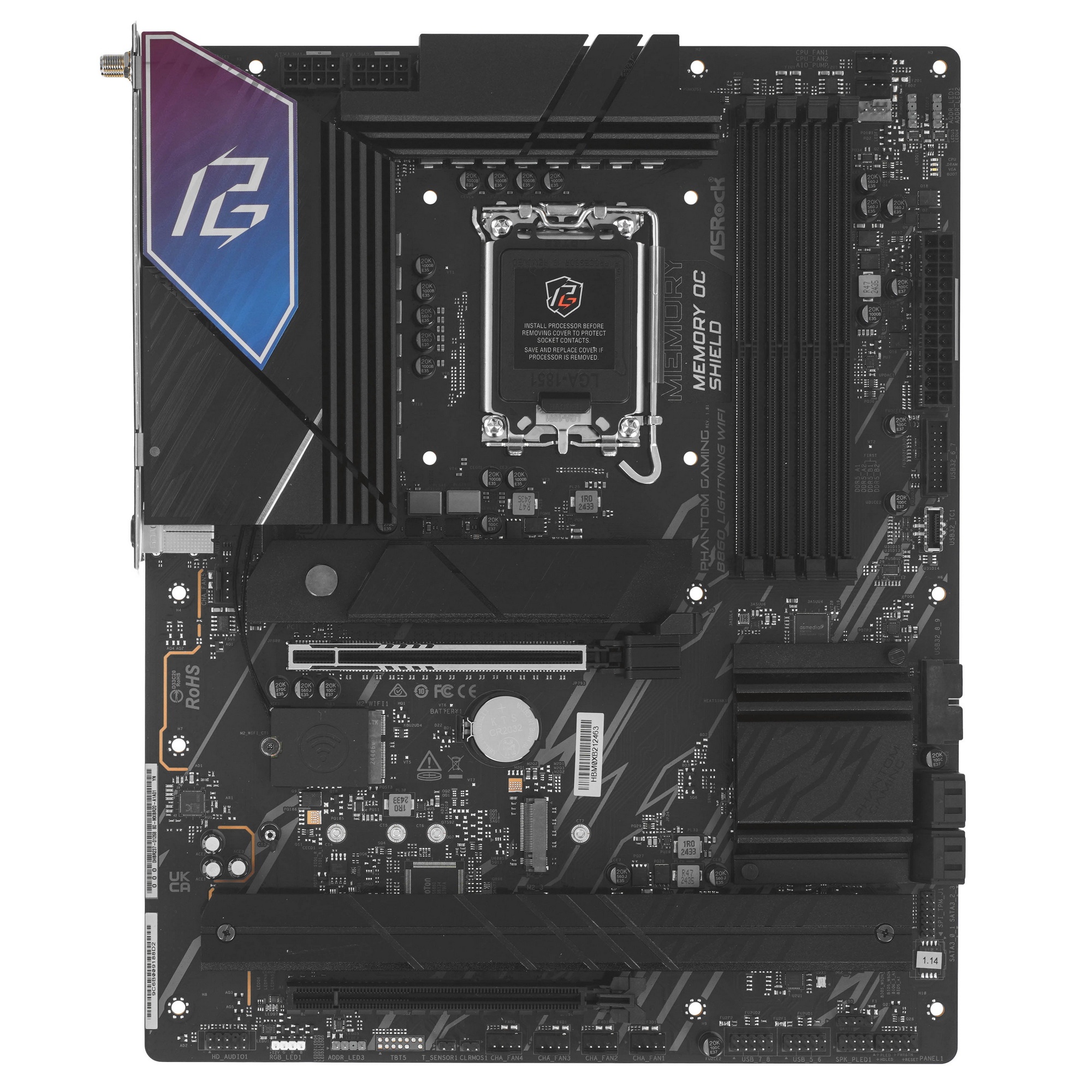 Материнская плата ASRock Phantom Gaming B860 Lightning WiFi, LGA 1851, Intel B860, 4xDDR5, 4xSATA, 4