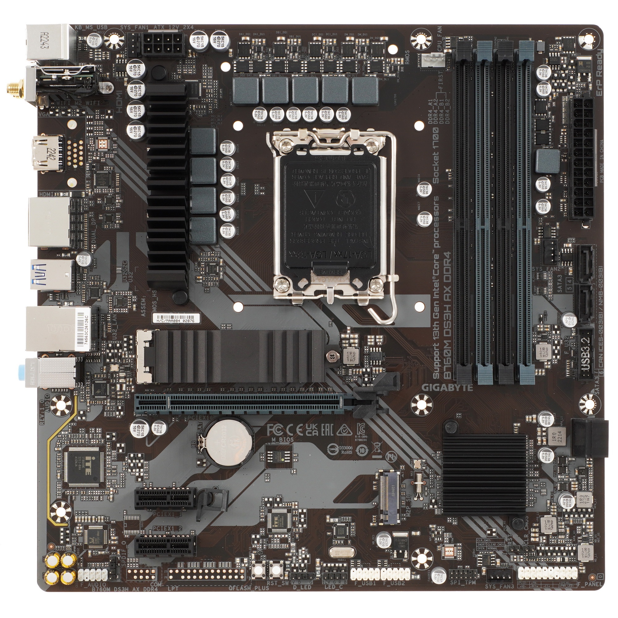 Материнская плата Gigabyte B760M DS3H AX DDR4, LGA 1700, Intel B760, 4xDDR4, 4xSATA, 2xM.2, 1xPCI-E