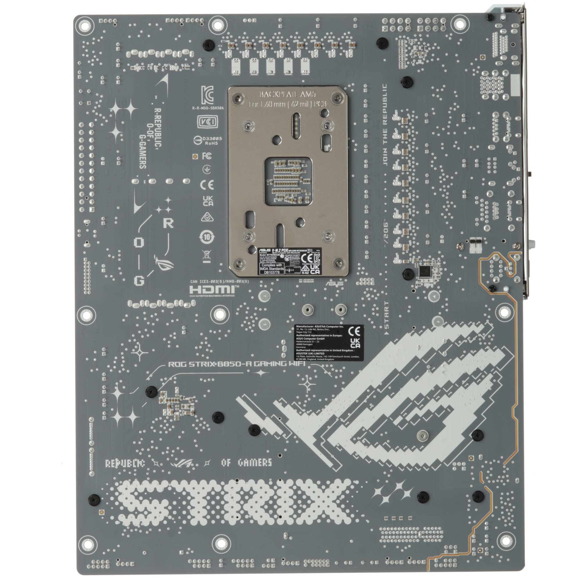 Материнская плата ASUS ROG STRIX B850-A GAMING WIFI, AM5, AMD B850, 4xDDR5, 2xSATA, 4xM.2, 1xPCIe 5.