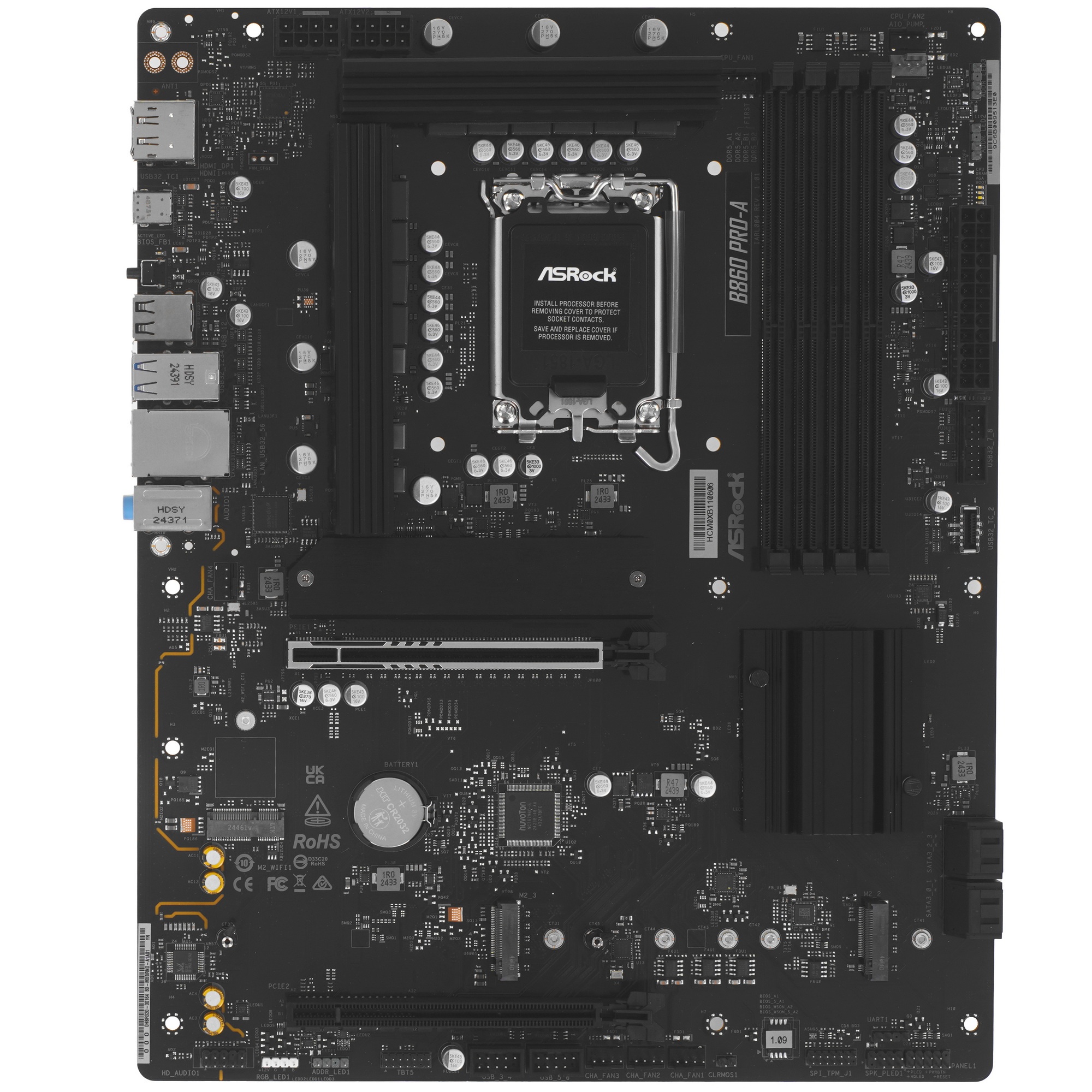 Материнская плата ASRock B860 Pro-A, LGA 1851, Intel B860, 4xDDR5, 4xSATA, 3xM.2, 1xPCIe 5.0 x16, 1x