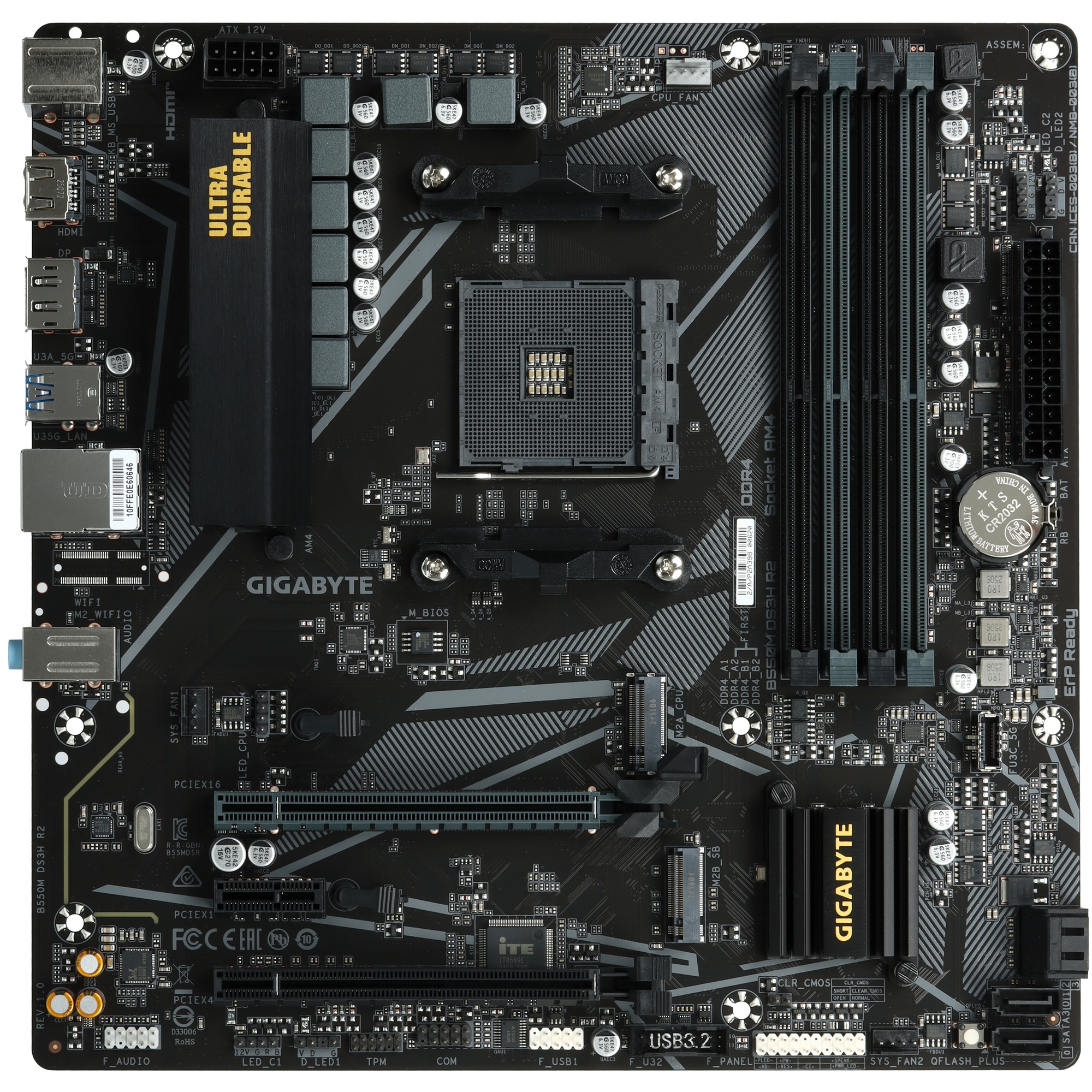 Материнская плата Gigabyte B550M DS3H R2 Soc-AM4 AMD B550 4xDDR4 mATX AC`97 8ch(7.1) GbLAN RAID+HDMI