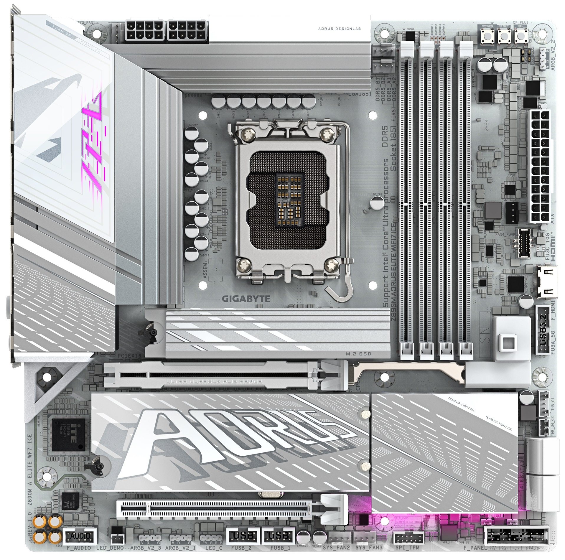 Материнская плата Gigabyte Z890M AORUS ELITE WIFI7 ICE, LGA 1851, Intel Z890, 4xDDR5, 4xSATA, 3xM.2,
