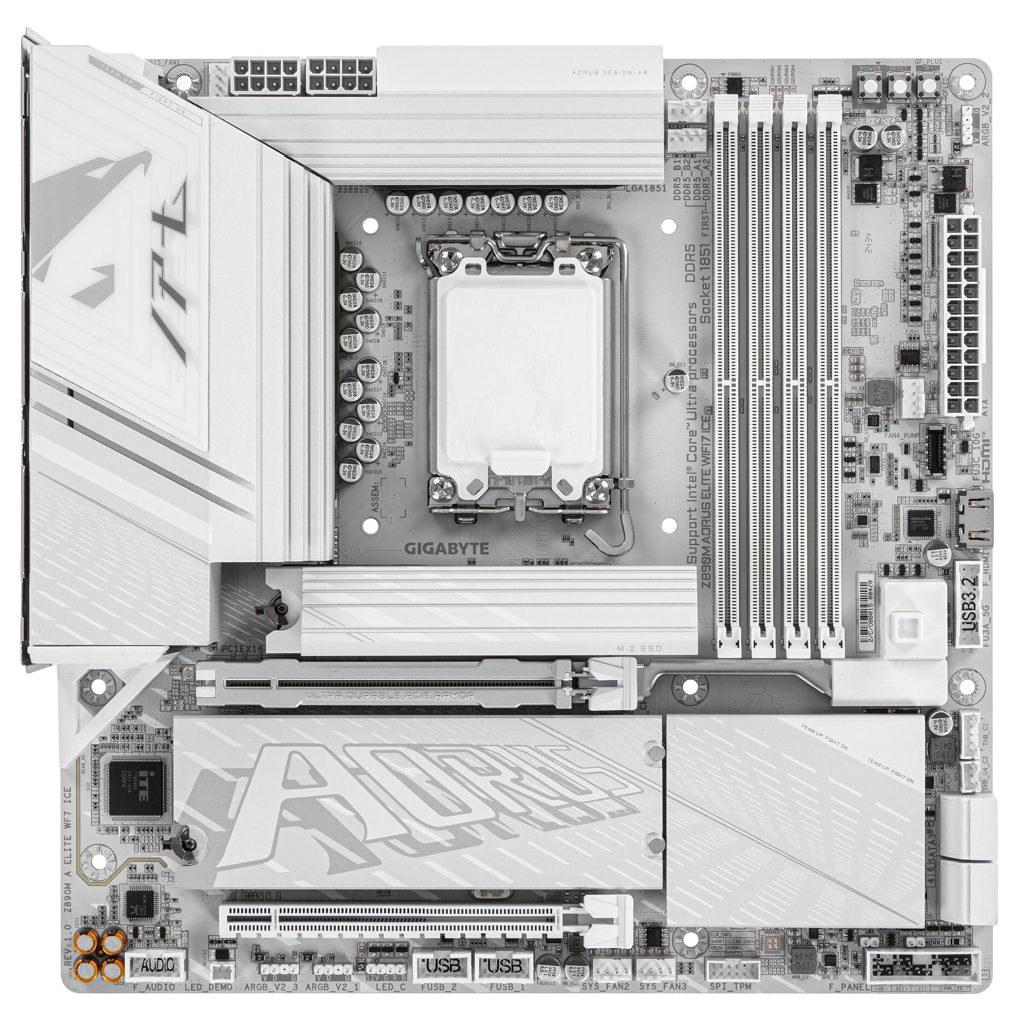 Материнская плата Gigabyte Z890M AORUS ELITE WIFI7 ICE, LGA 1851, Intel Z890, 4xDDR5, 4xSATA, 3xM.2,