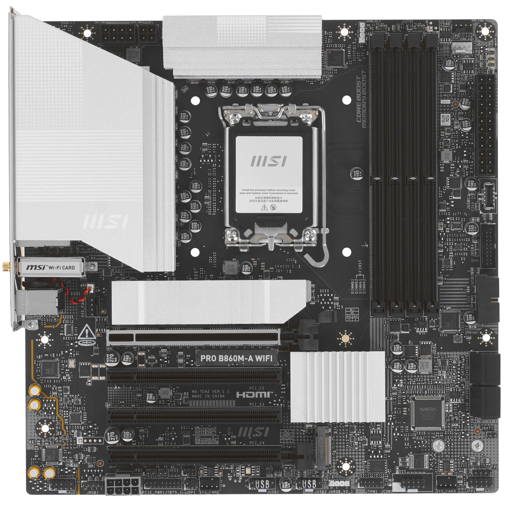 Материнская плата MSI PRO B860M-A WIFI, LGA 1851, Intel B860, 4xDDR5, 4xSATA, 3xM.2, 1xPCIe 5.0 x16,