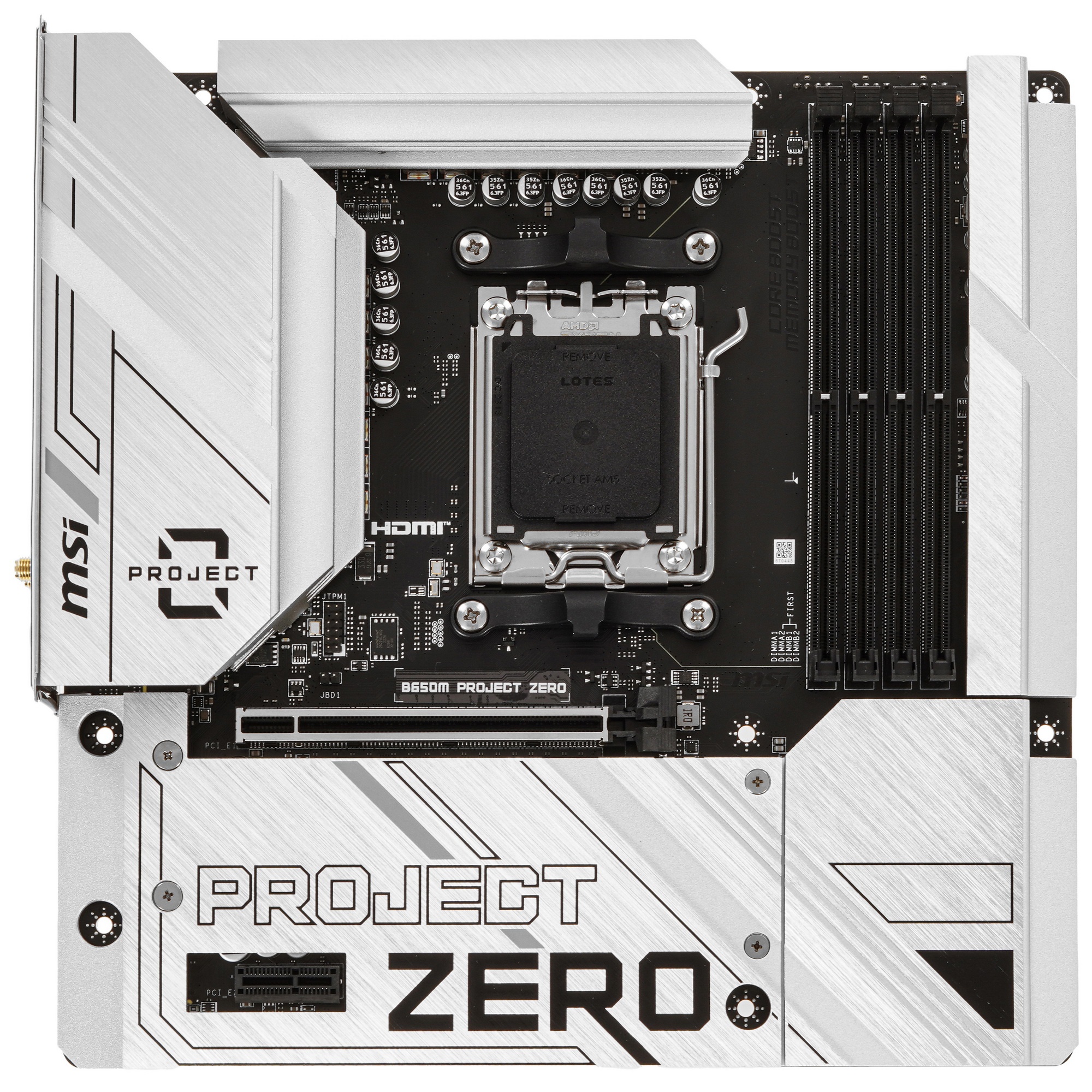 Материнская плата MSI B650M PROJECT ZERO, AM5, AMD B650, 4xDDR5, 4xSATA, 2xM.2, 1xPCIe 4.0 x16, 1xPC