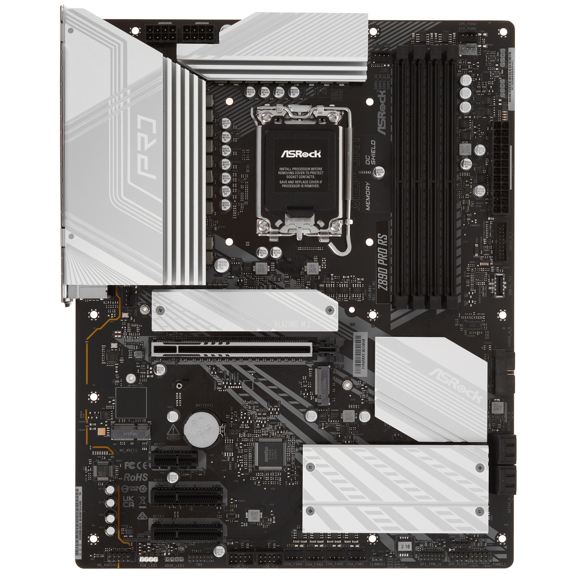 Материнская плата ASROCK Z890 PRO RS, LGA1851, Intel Z890, 4xDDR5, 4xSATA, 4xM.2, 1xPCIe 5.0 x16, 2x