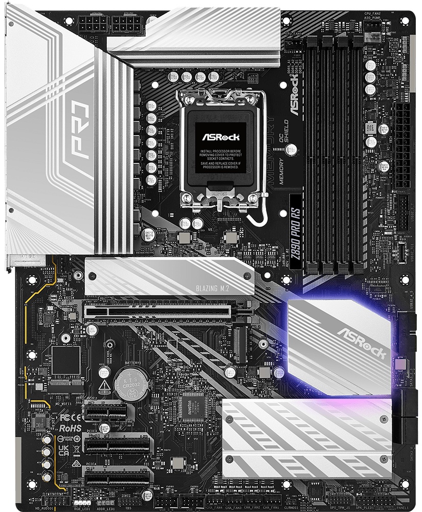 Материнская плата ASROCK Z890 PRO RS, LGA1851, Intel Z890, 4xDDR5, 4xSATA, 4xM.2, 1xPCIe 5.0 x16, 2x