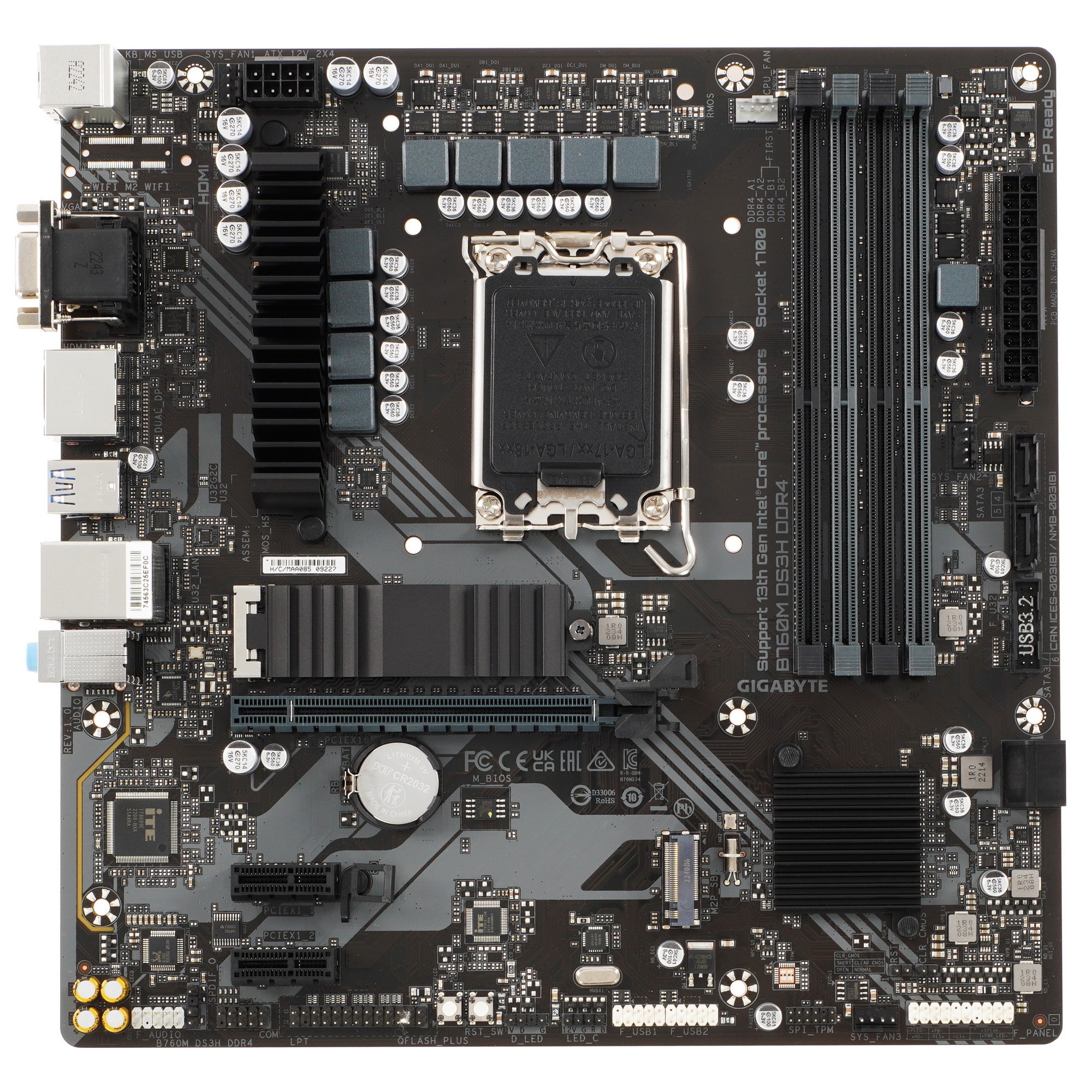 Материнская плата Gigabyte B760M DS3H DDR4, LGA 1700, Intel B760, 4xDDR4, 4xSATA, 2xM.2, 1xPCIe 4.0