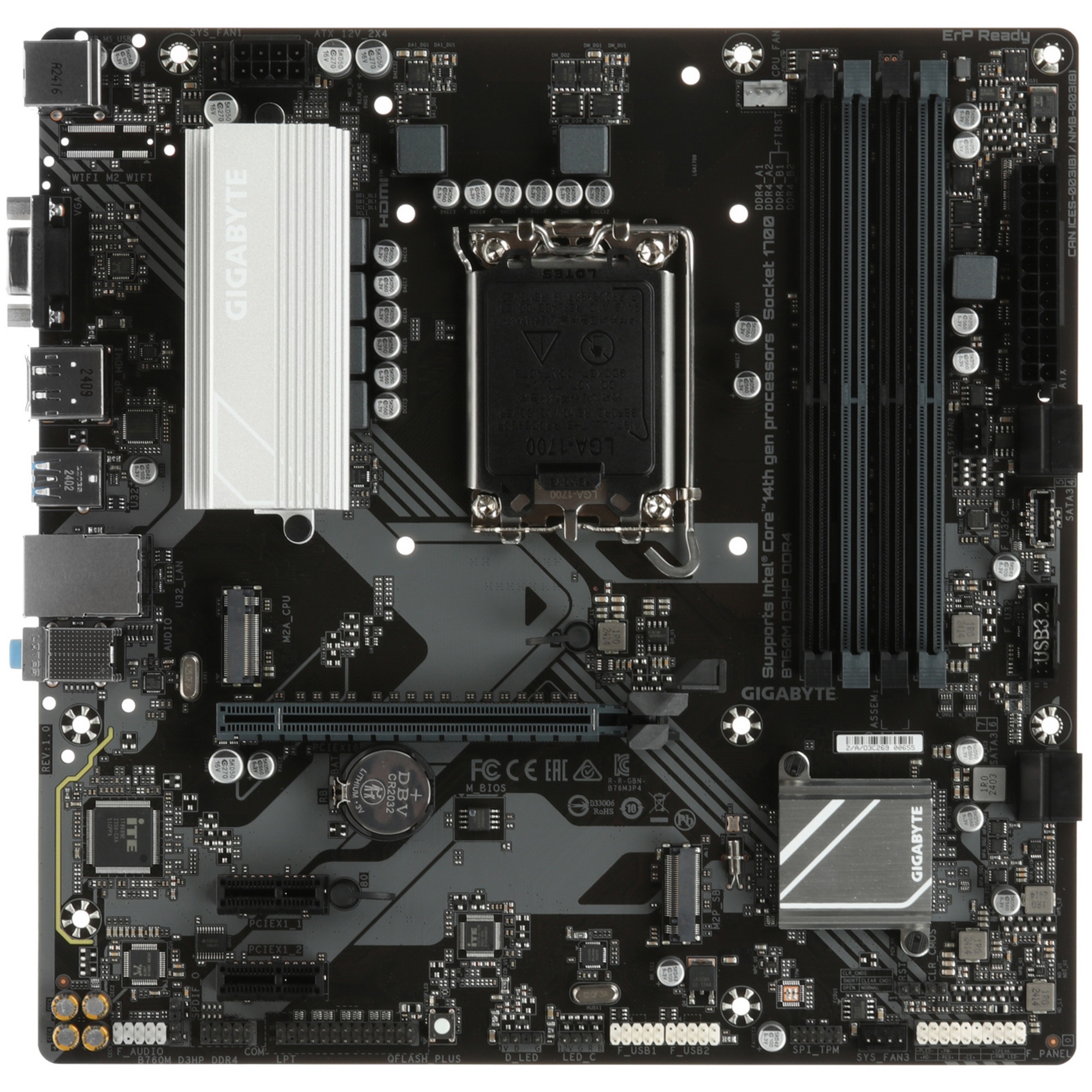 Материнская плата Gigabyte B760M D3HP DDR4, LGA 1700, Intel B760, 4xDDR4, 4xSATA, 2xM.2, 1xPCIe 4.0