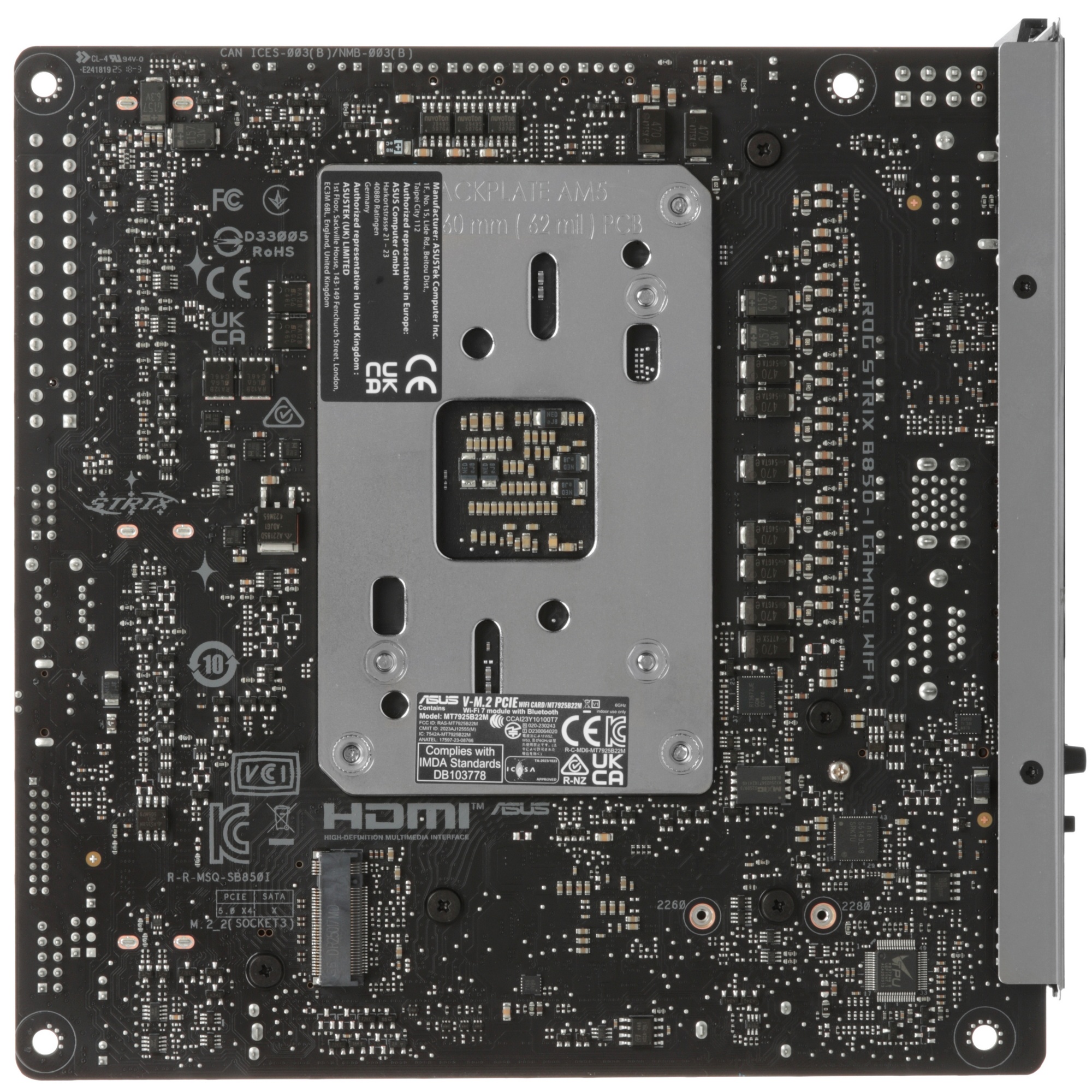 Материнская плата ASUS ROG STRIX B850-I GAMING WIFI, AM5, B650, 2*DDR5, 2*SATA, 2*M.2, 4*USB 3.2, 2*