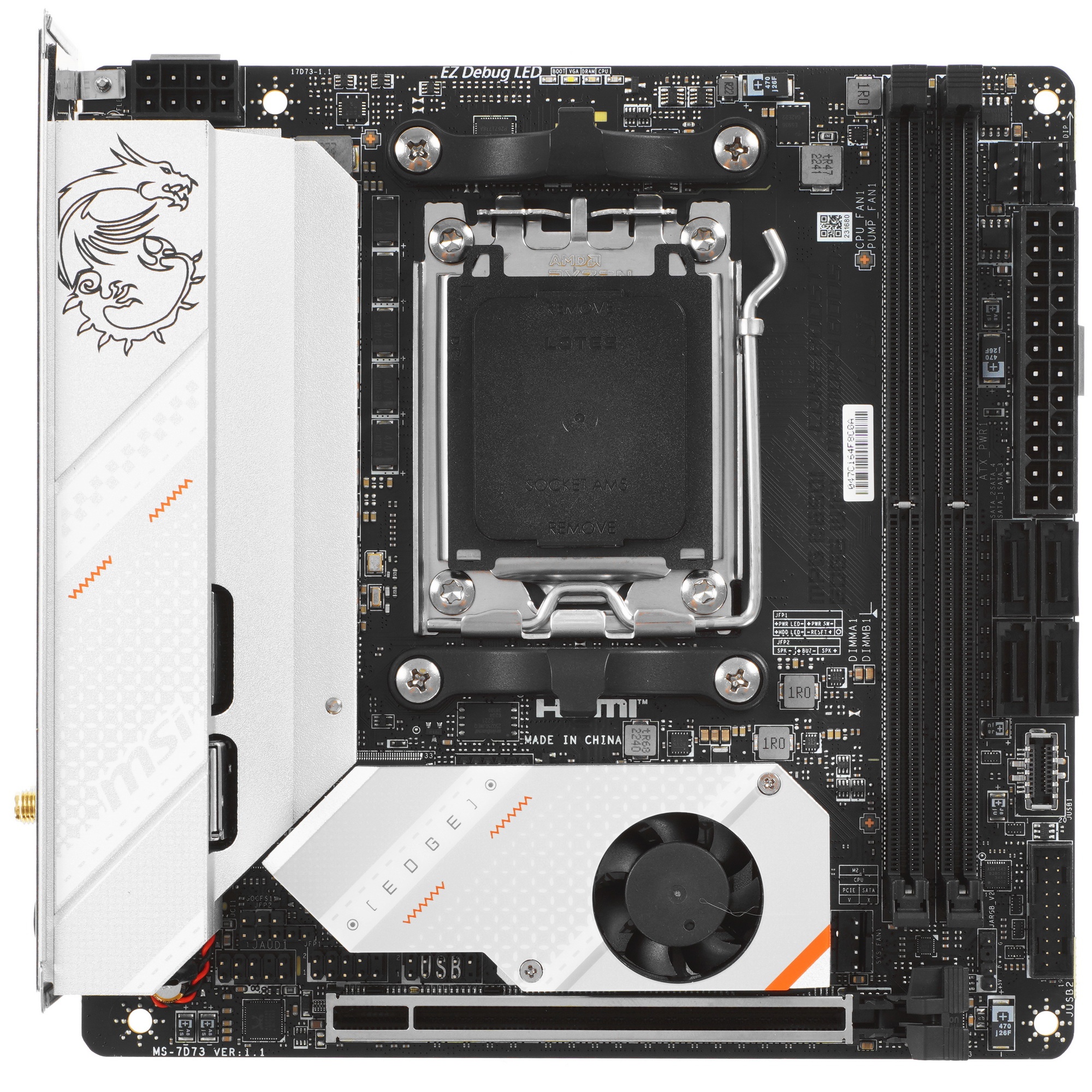 Материнская плата MSI MPG B650I EDGE WIFI, AM5, AMD B650, 2xDDR5, 4xSATA, 2xM.2, 1xPCI-E 4.0 x16, 1x