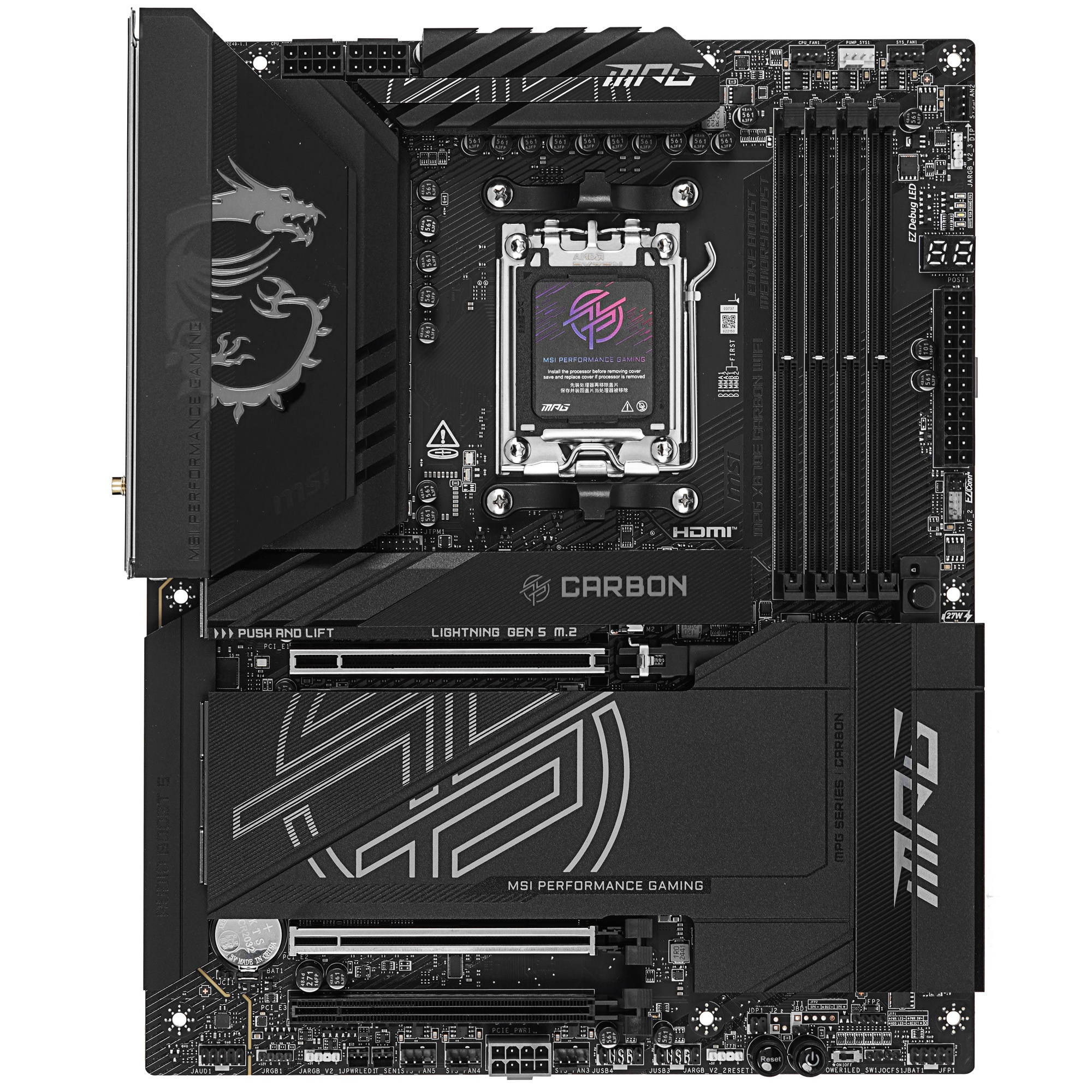 Материнская плата MSI MPG X870E CARBON WIFI, AM5, AMD X870E, 4xDDR5, 4xSATA, 4xM.2, 1xPCIe 5.0 x16,