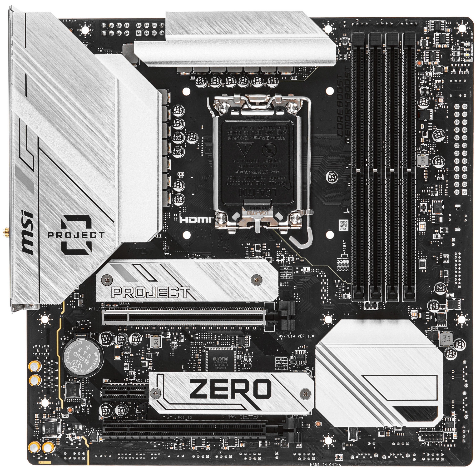 Материнская плата MSI B760M PROJECT ZERO, LGA 1700, Intel B760, 4xDDR5, 4xSATA, 2xM.2, 1xPCIe 5.0 x1