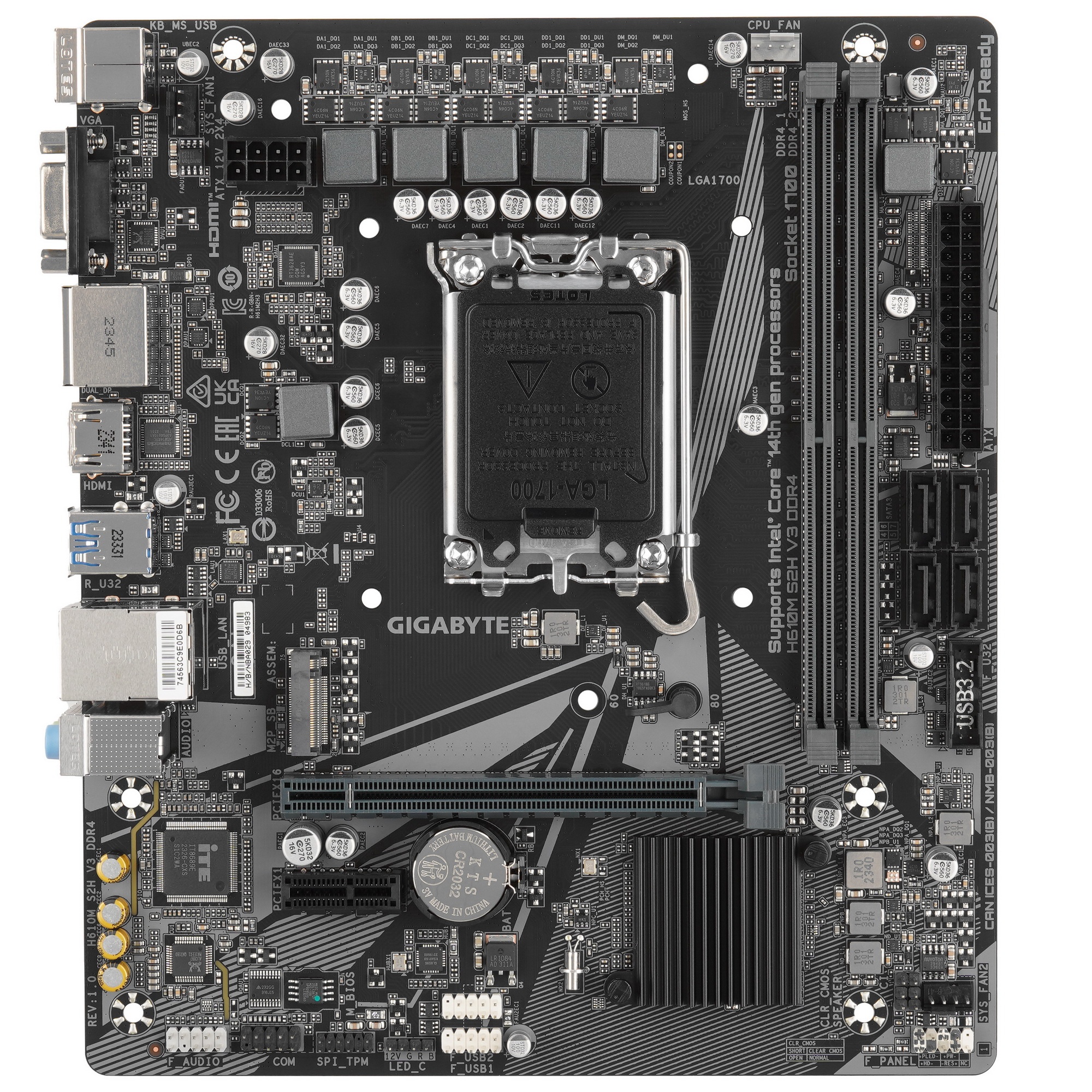Материнская плата Gigabyte H610M S2H V3 DDR4, LGA 1700, Intel H610, 2xDDR4, 4xSATA, 1xM.2, 1xPCIe 4.