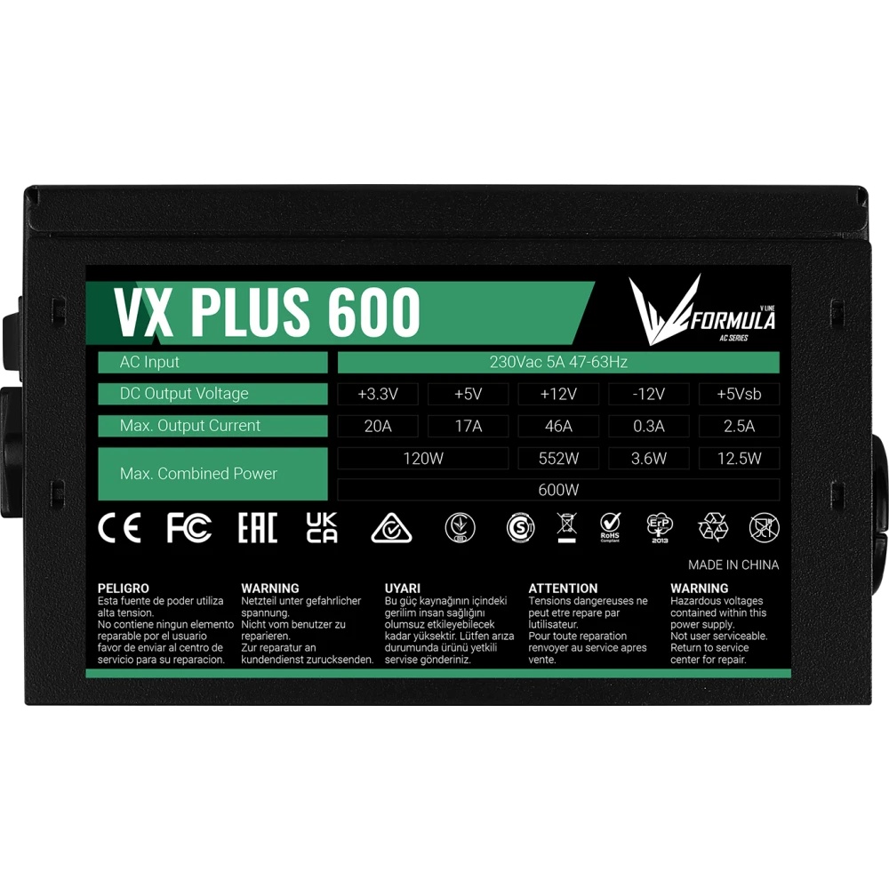 Блок питания Aerocool / Formula VX-600 PLUS, 600Вт 120мм, черный