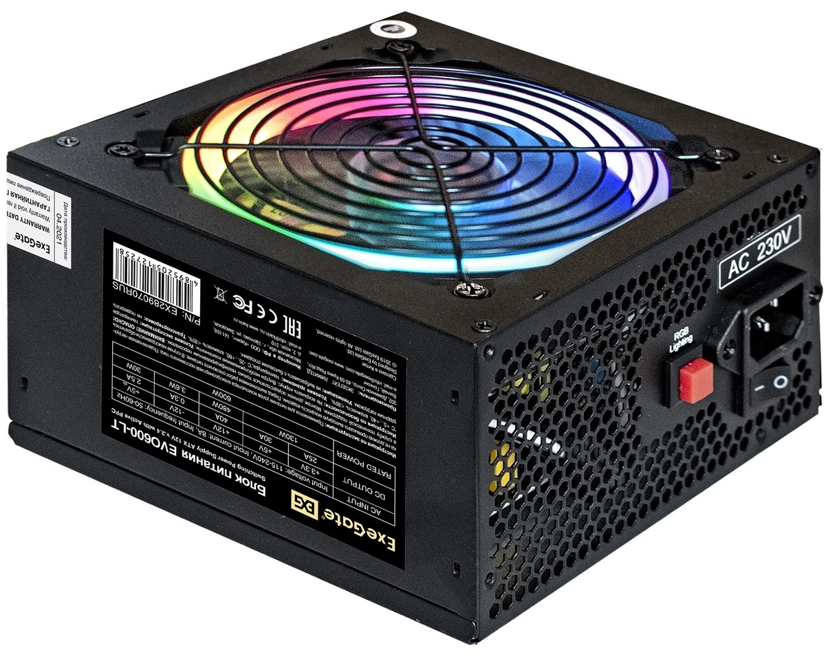 Блок питания ExeGate EVO600-LT (EX289070RUS), 600Вт, 120мм, черный