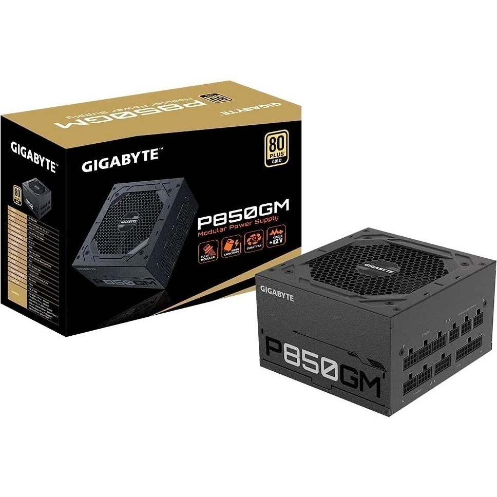 Блок питания Gigabyte ATX 850W GP-P850GM 80+ gold (24+4+4pin) APFC 120mm fan 8xSATA Cab Manag RTL