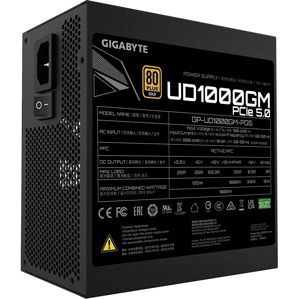 Блок питания Gigabyte ATX 1000W GP-UD1000GM PG5 80 PLUS  gold (24+4+4pin) APFC 120mm fan 8xSATA Cab