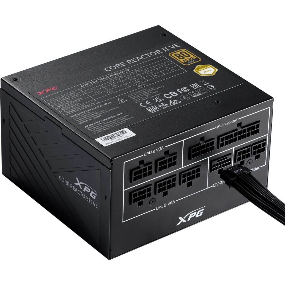 Блок питания ADATA XPG COREREACTORIIVE850G-BKCEU, 850Вт, 80 PLUS Gold, 120мм, модульный, черный