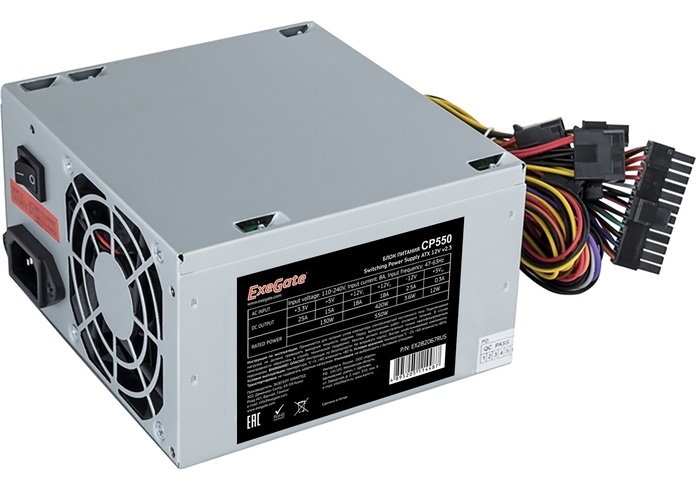 Блок питания ExeGate CP550 (EX282067RUS-PC), 550Вт, 80мм, серебряный