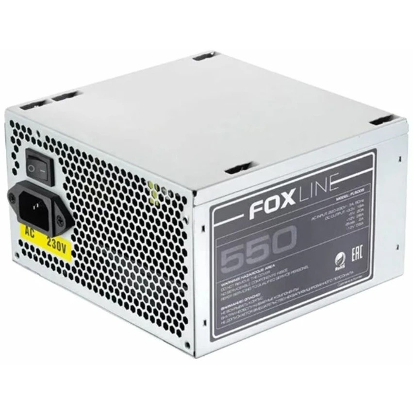 Блок питания Foxline FL550S 550W ATX PSU, 120FAN, 24 pin, 4 + 4 Pin (12V), 5*SATA, 2*4 pin molex, 1*