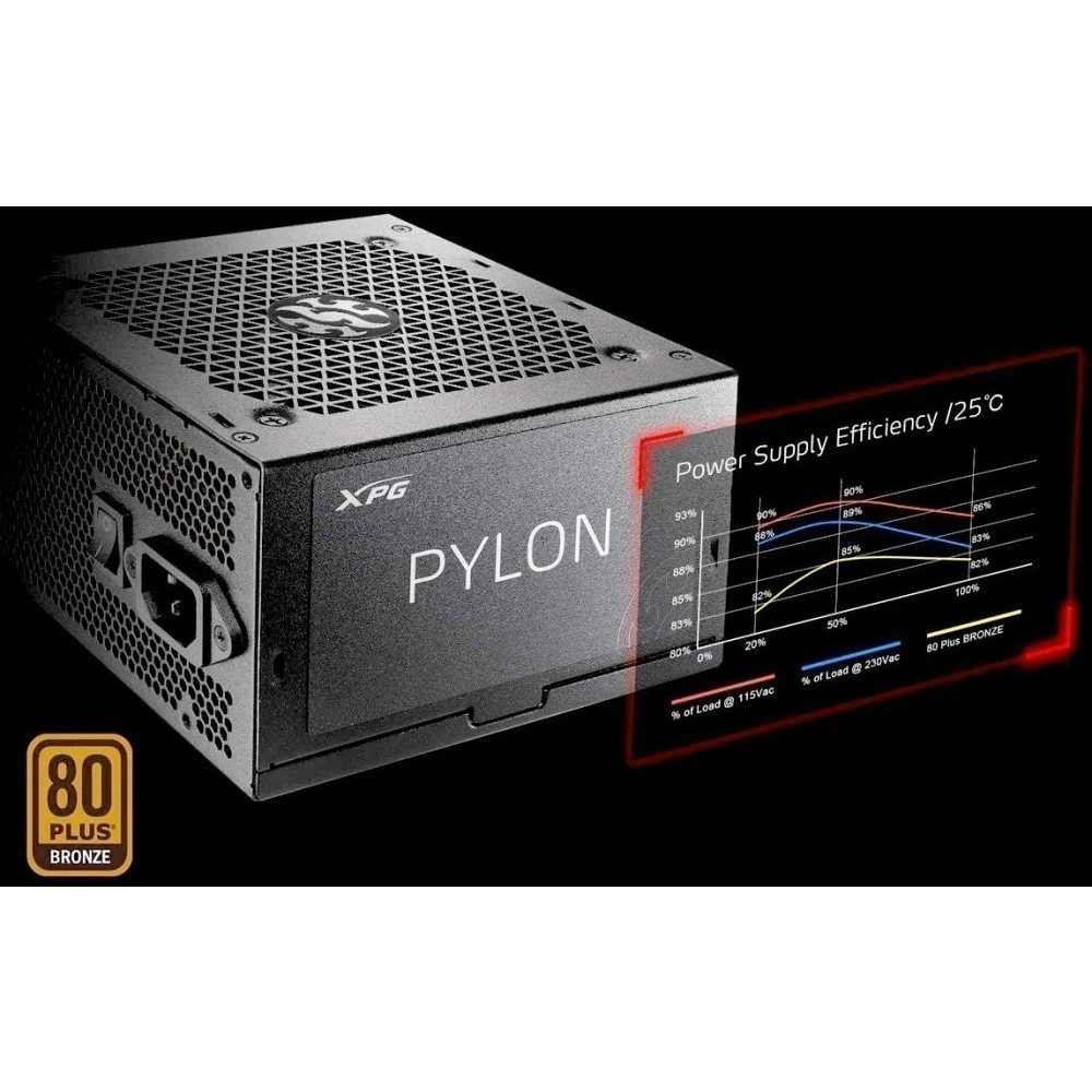 Блок питания ADATA XPG  XPG PYLON550B-BLACKCOLOR, 550Вт, 80 PLUS Bronze, 120мм, черный