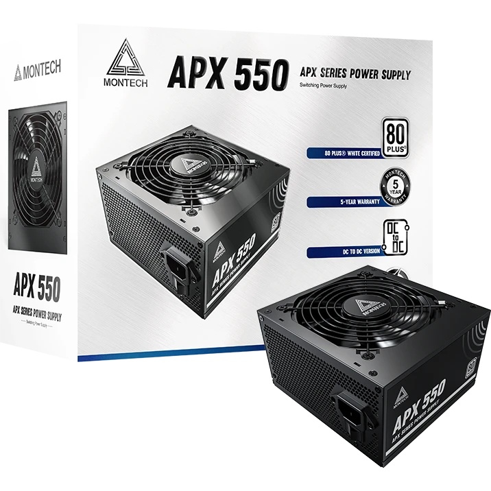 Блок питания Montech APX 550 (XWYA11-550), 550 Вт, 80 PLUS WHITE, 120 мм, немодульный, чёрный