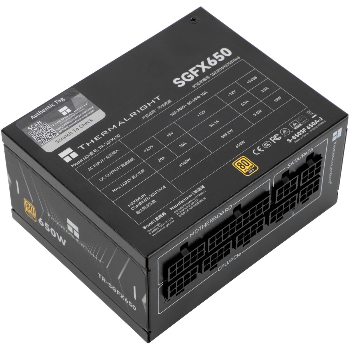 Блок питания Thermalright, 650W 80+ Gold (SFX, 3.1, Full modular, 1x24(20+4)pin, 1xCPU 8(4+4)pin, 2x