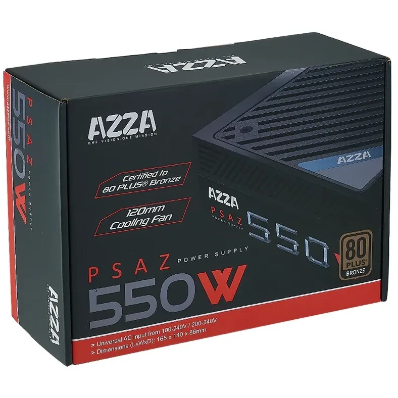 Блок питания Azza ATX 550W PSAZ-550W 80+ bronze (20+4pin) APFC 120mm fan 5xSATA RTL