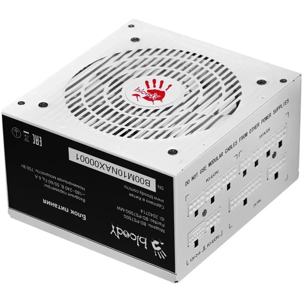 Блок питания Bloody BD-PS750G, 750Вт, 80 PLUS Gold, 120мм, белый