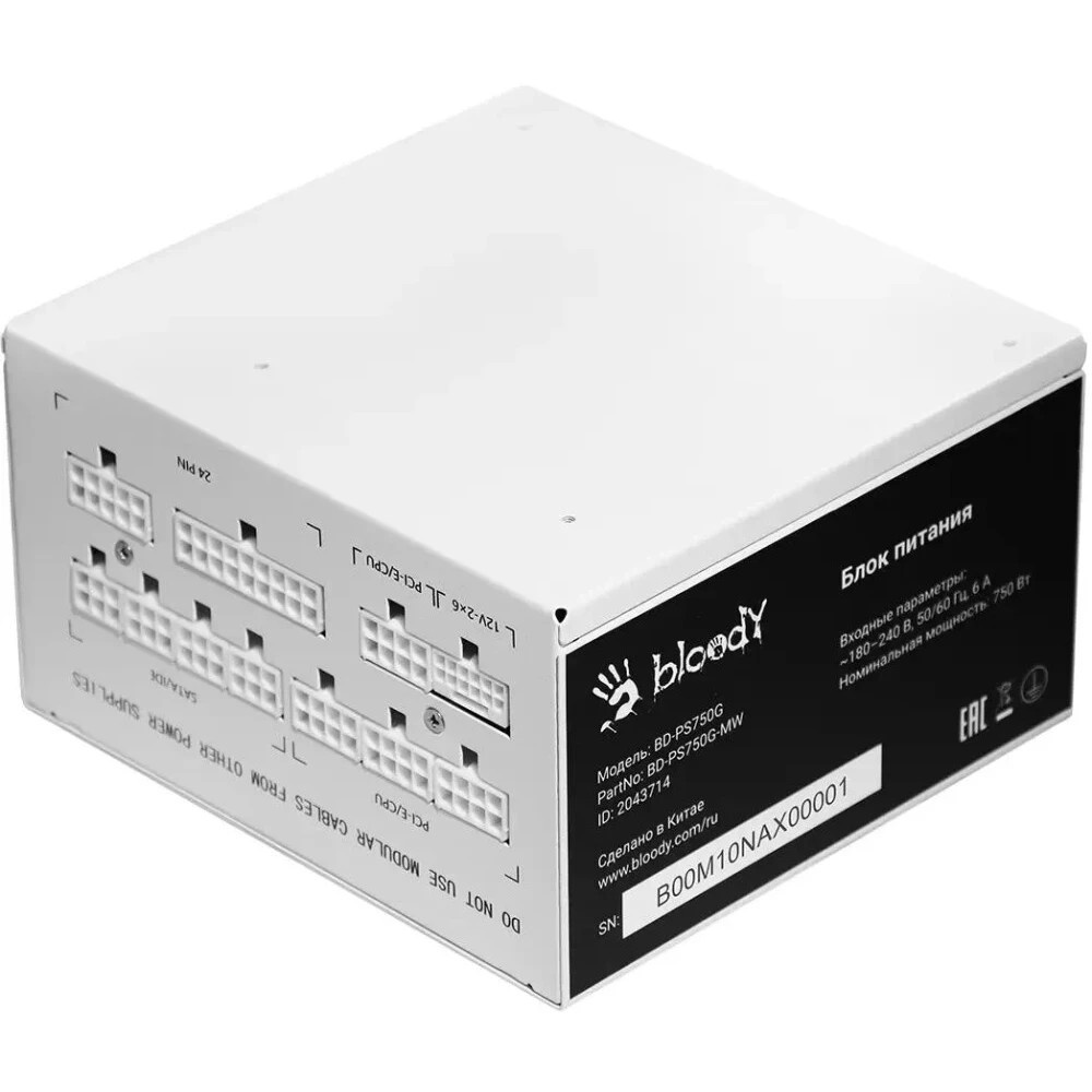 Блок питания Bloody BD-PS750G, 750Вт, 80 PLUS Gold, 120мм, белый