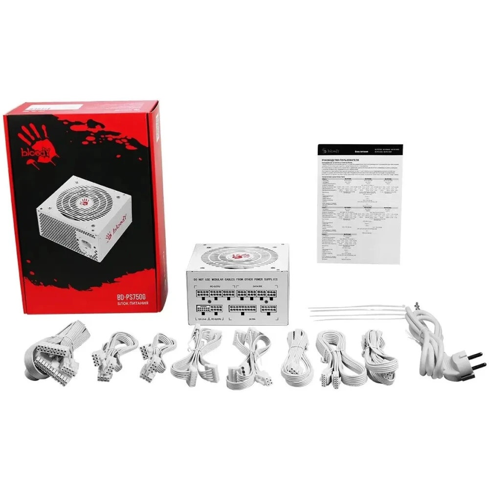 Блок питания Bloody BD-PS750G, 750Вт, 80 PLUS Gold, 120мм, белый